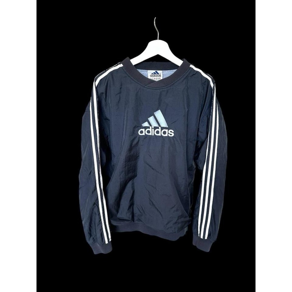 Vintage 90's Adidas Flower Logo  Light Track‎ Pullover Large Black Three Stripes